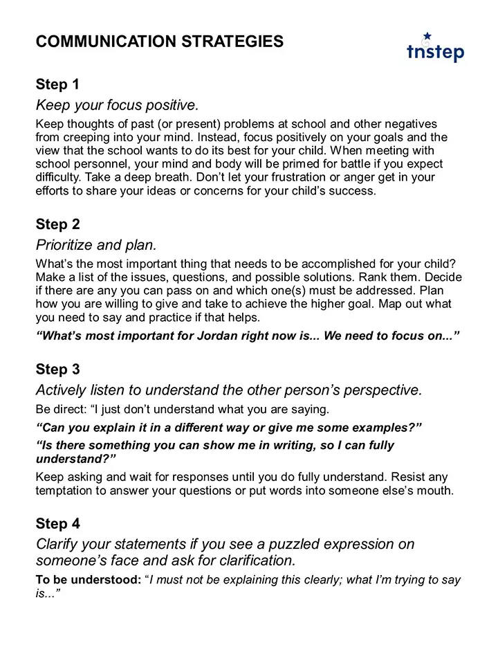 Communication Strategies Sheet
