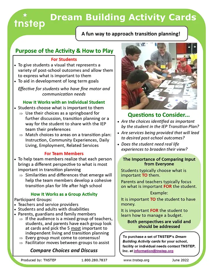 Dream Building Activity Cards Information Sheet