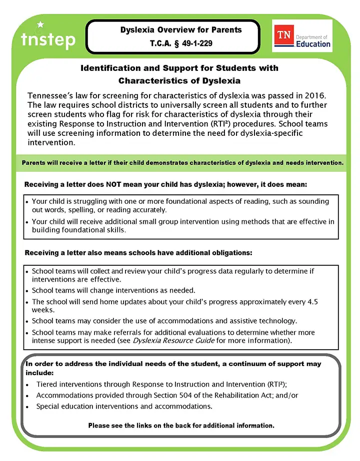 Dyslexia Overview for Parents Information Sheet