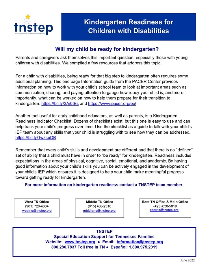 Kindergarten Readiness for Children with Disabilities