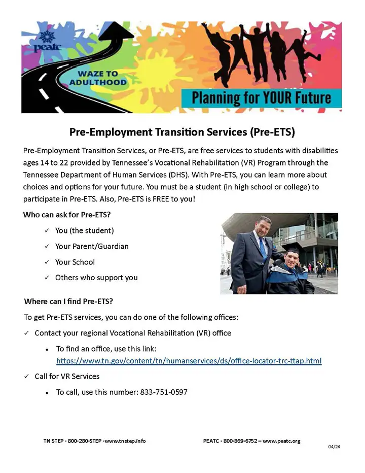 Pre-Employment Transition Services (Pre-ETS) Fact Sheet for Tennessee's Parents (WAZE to Adulthood)