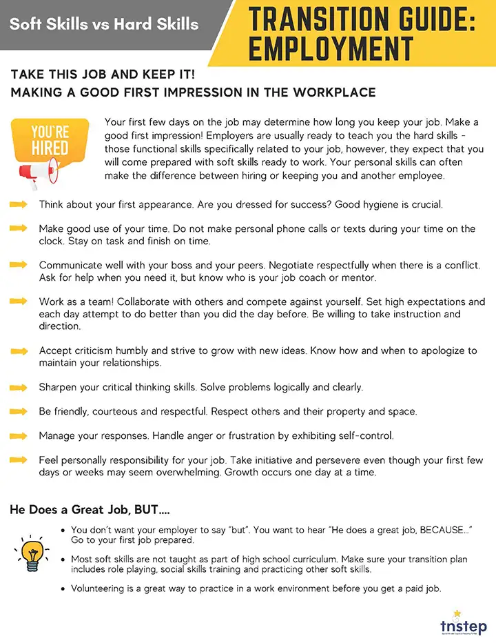 Transition Guide: Employment - Soft Skills vs Hard Skills