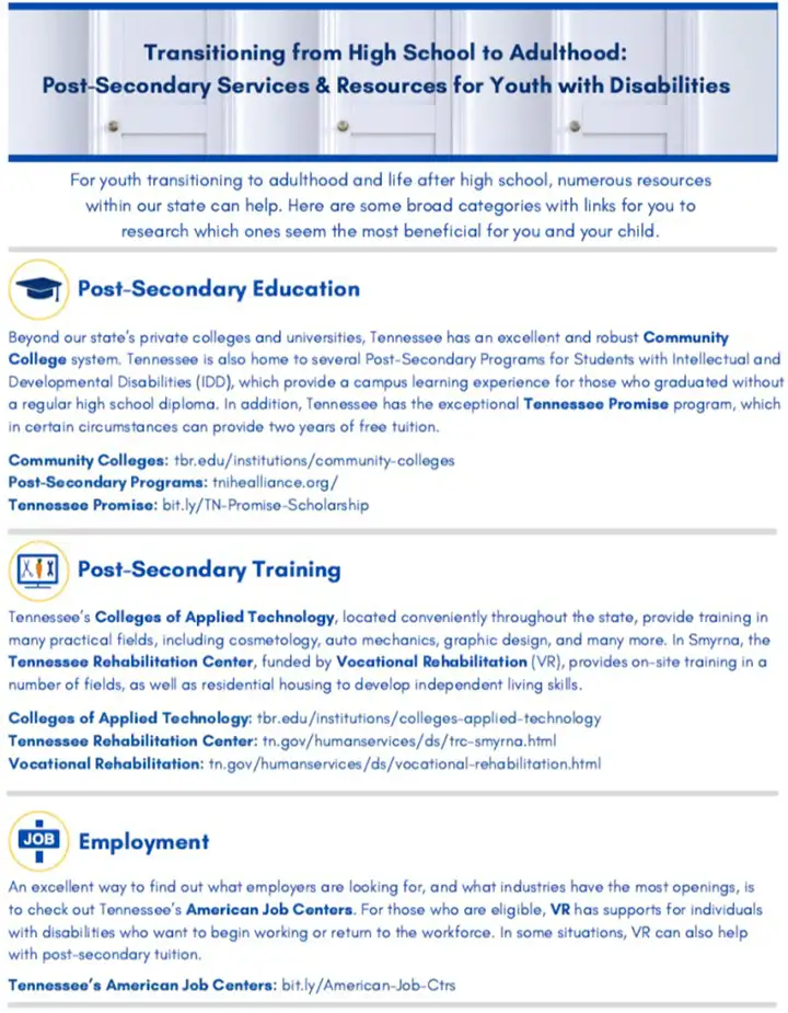 Transitioning from High School to Adulthood: Post-Secondary Services & Resources for Youth with Disabilities - WAZE Factsheet