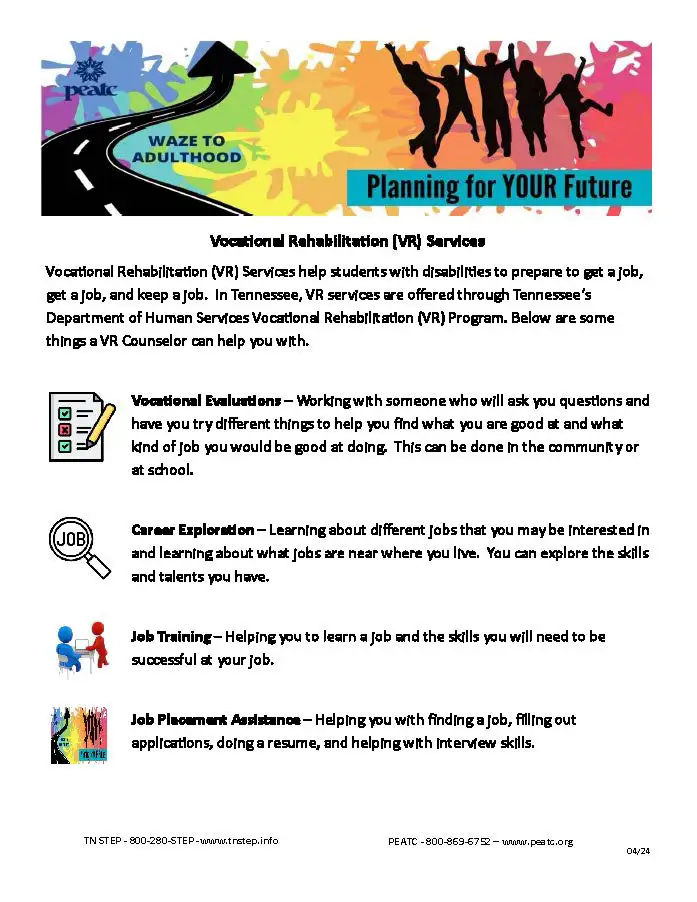 Vocational Rehabilitation (VR) Services Fact Sheet for Tennessee's Parents (WAZE to Adulthood)