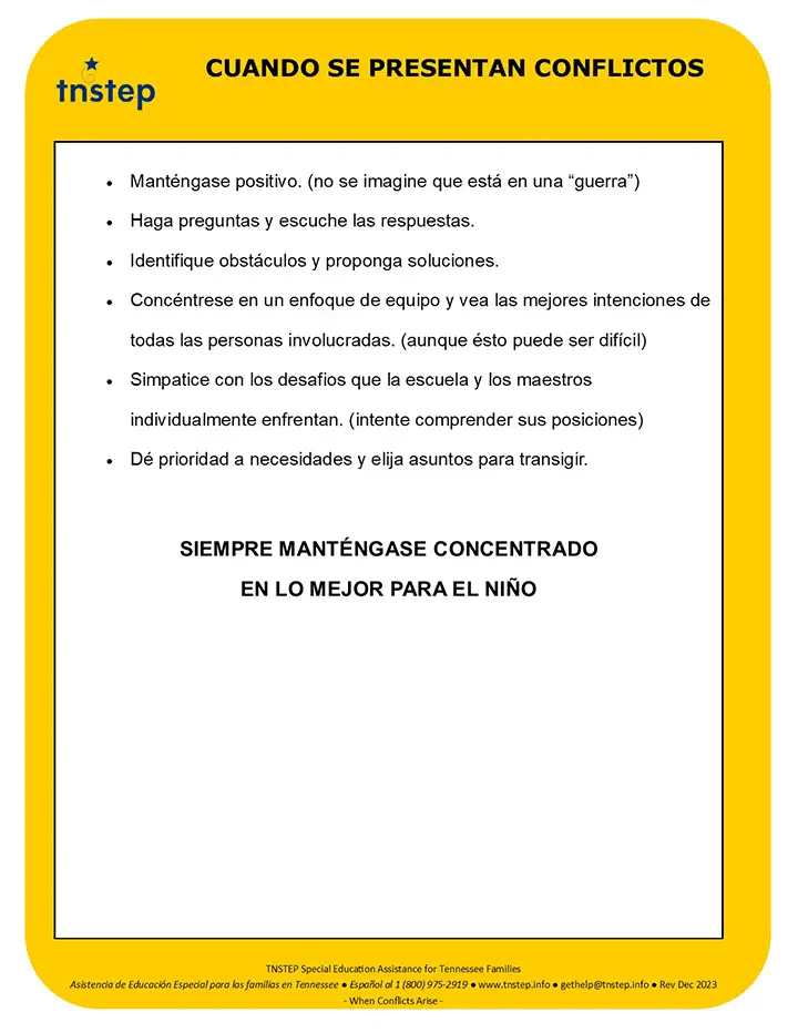 Cuando Se Presentan Conflictos (When Conflicts Arise Information Sheet)