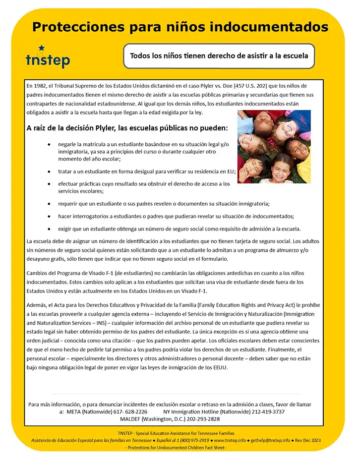Hoja informativa sobre protecciones para niños indocumentados (Protections for Undocumented Children Fact Sheet)