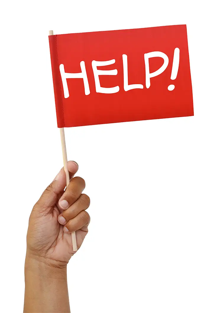 Graphic of a red flag that says "Help!"