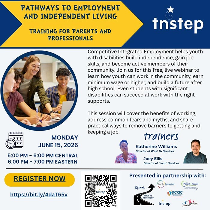 Pathways to Employment and Independent Living - Training for Parents and Professionals Flyer