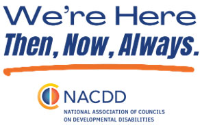 We're Here - Then, Now, Always NACDD logo
